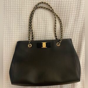 Salvatore Ferragamo “Vara” bow shoulder bag with chain link shoulder straps